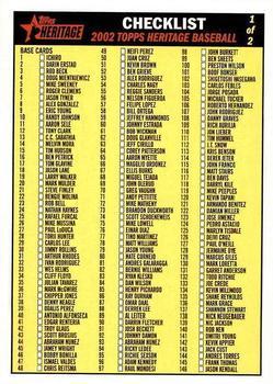Checklist #1 OF 2 Baseball Cards 2002 Topps Heritage