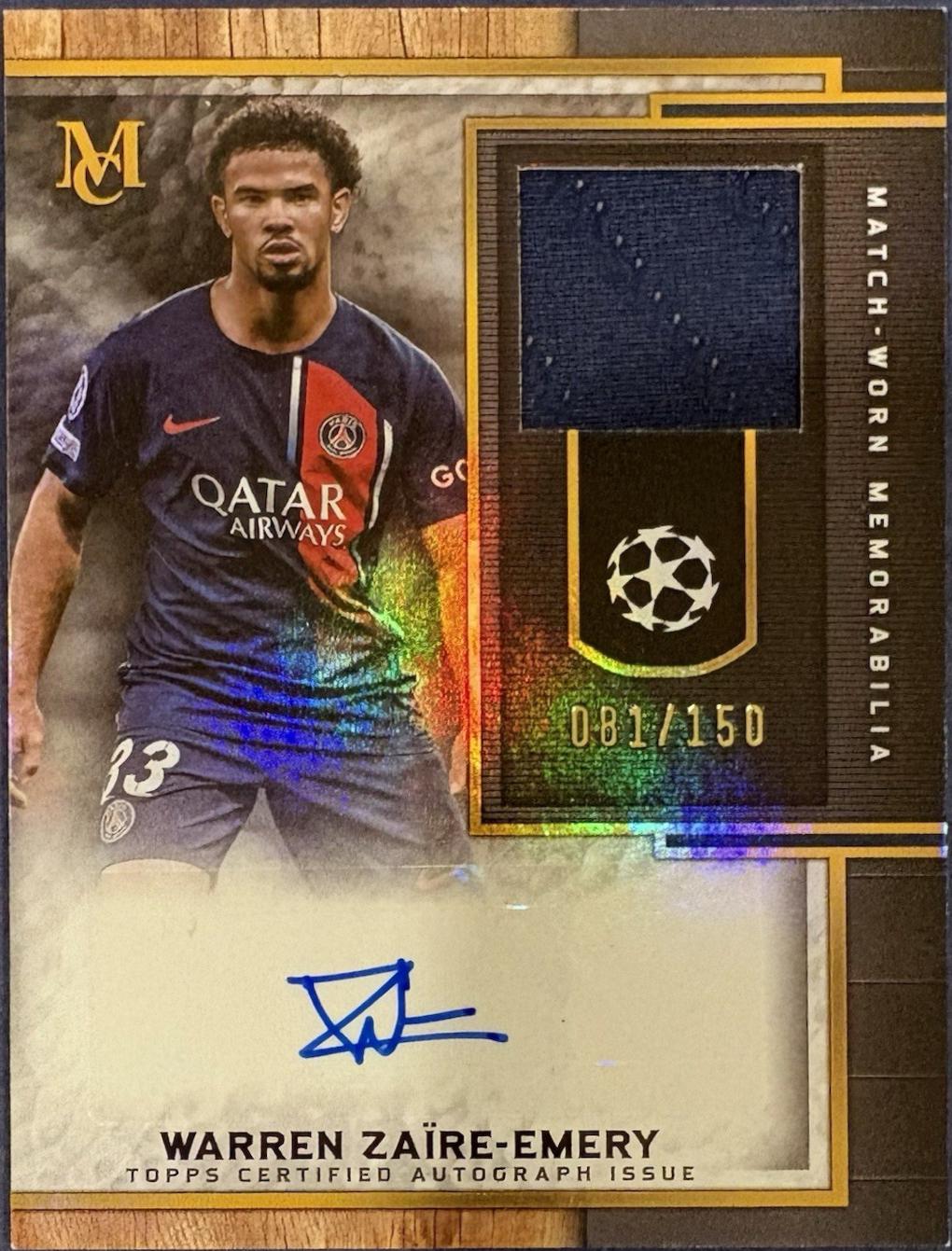 Warren Zaire-Emery #MAR-WZE 2023 Topps Museum Ucl Autograph Relic Soccer