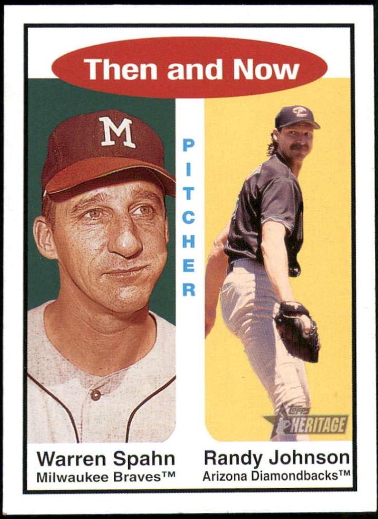 Warren Spahn/Randy Johnson #TN10 Baseball Cards 2001 Topps Heritage Then & Now