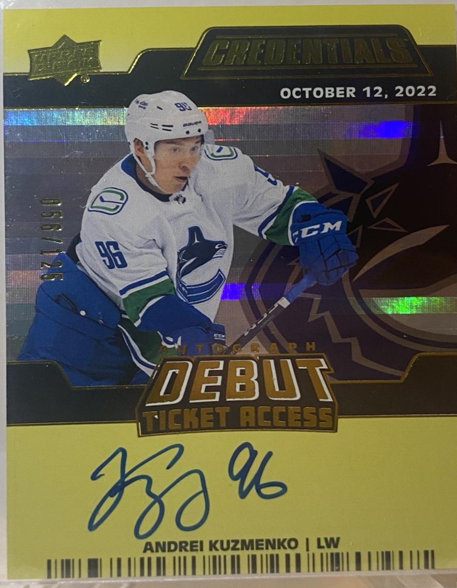 Andrei Kuzmenko #DTAA-AK Hockey Cards 2022 Upper Deck Credentials Debut Ticket Access Autograph