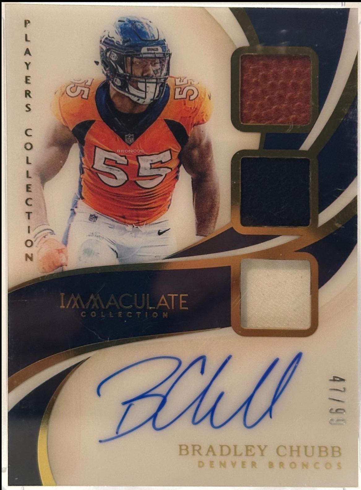 Bradley Chubb #PCA-BCH Football Cards 2019 Panini Immacculate Collection Players Collection Jersey Autograph