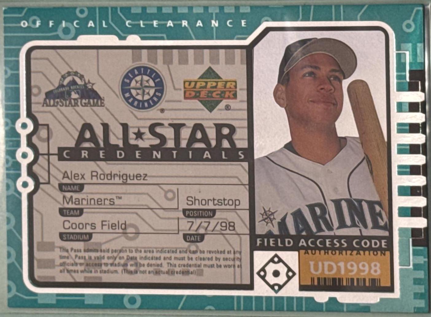 Alex Rodriguez #AS15 Baseball Cards 1998 Upper Deck All Stars Credentials