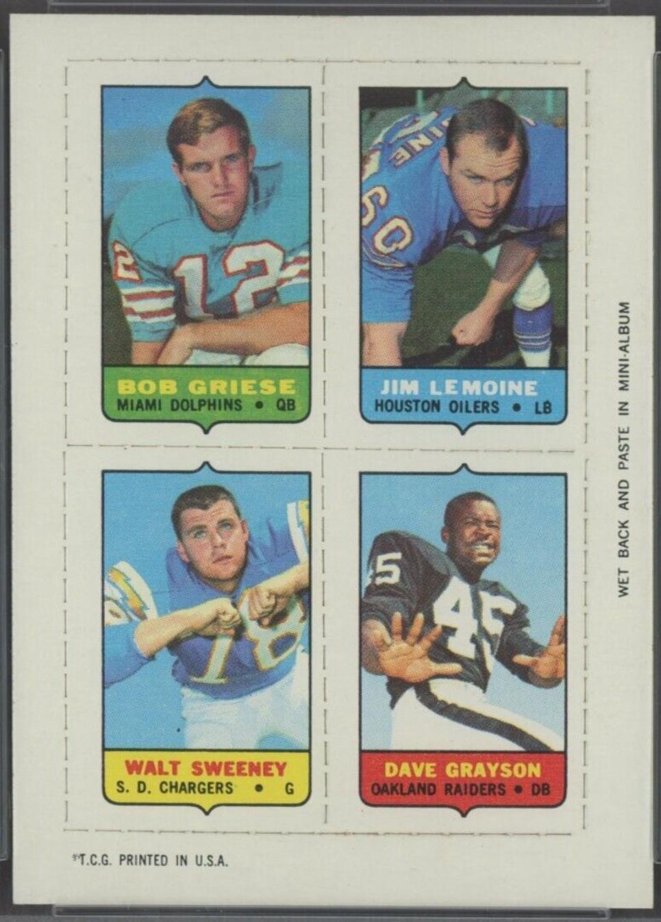 Bob griese Football Cards 1969 Topps Four in One