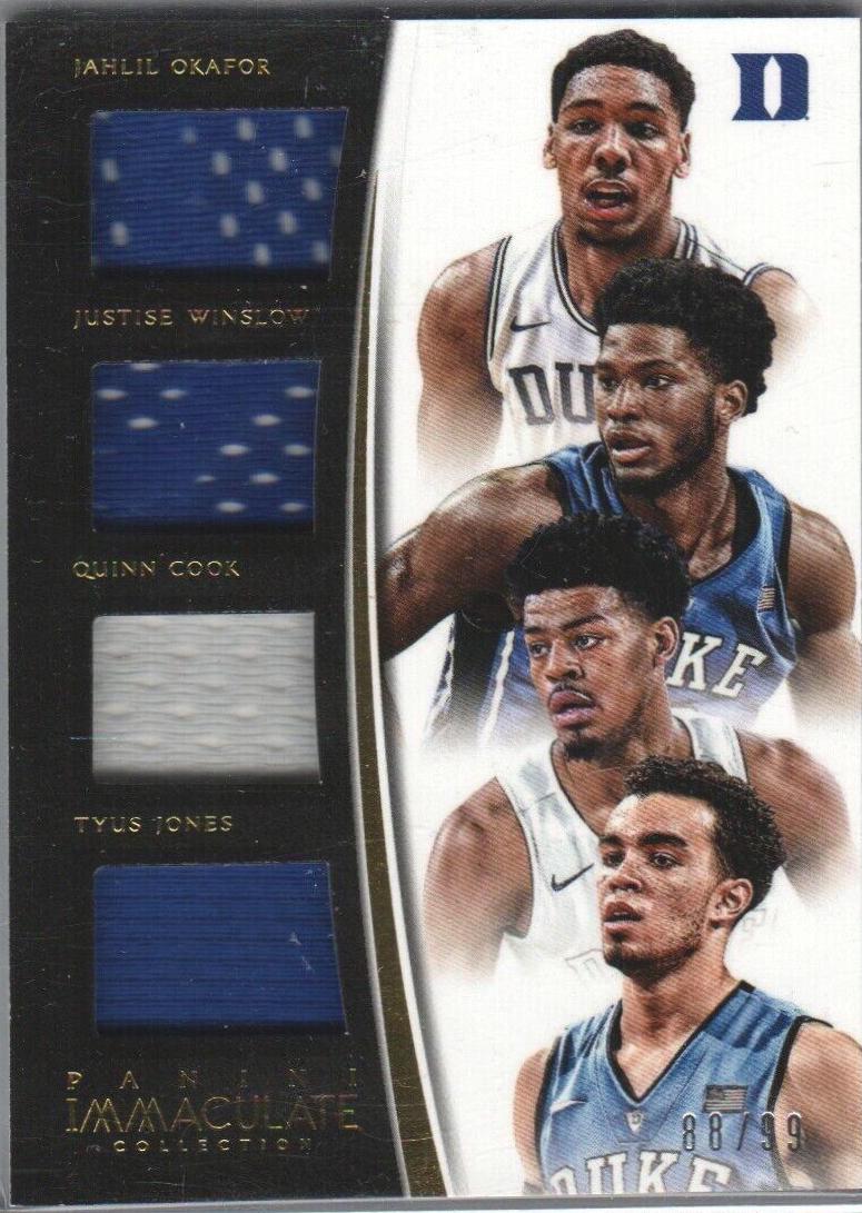 Tyus Jones, Jahlil Okafor, Justise Winslow, Quinn Cook #3 Basketball Cards 2015 Panini Immaculate Collection Quads Memorabilia