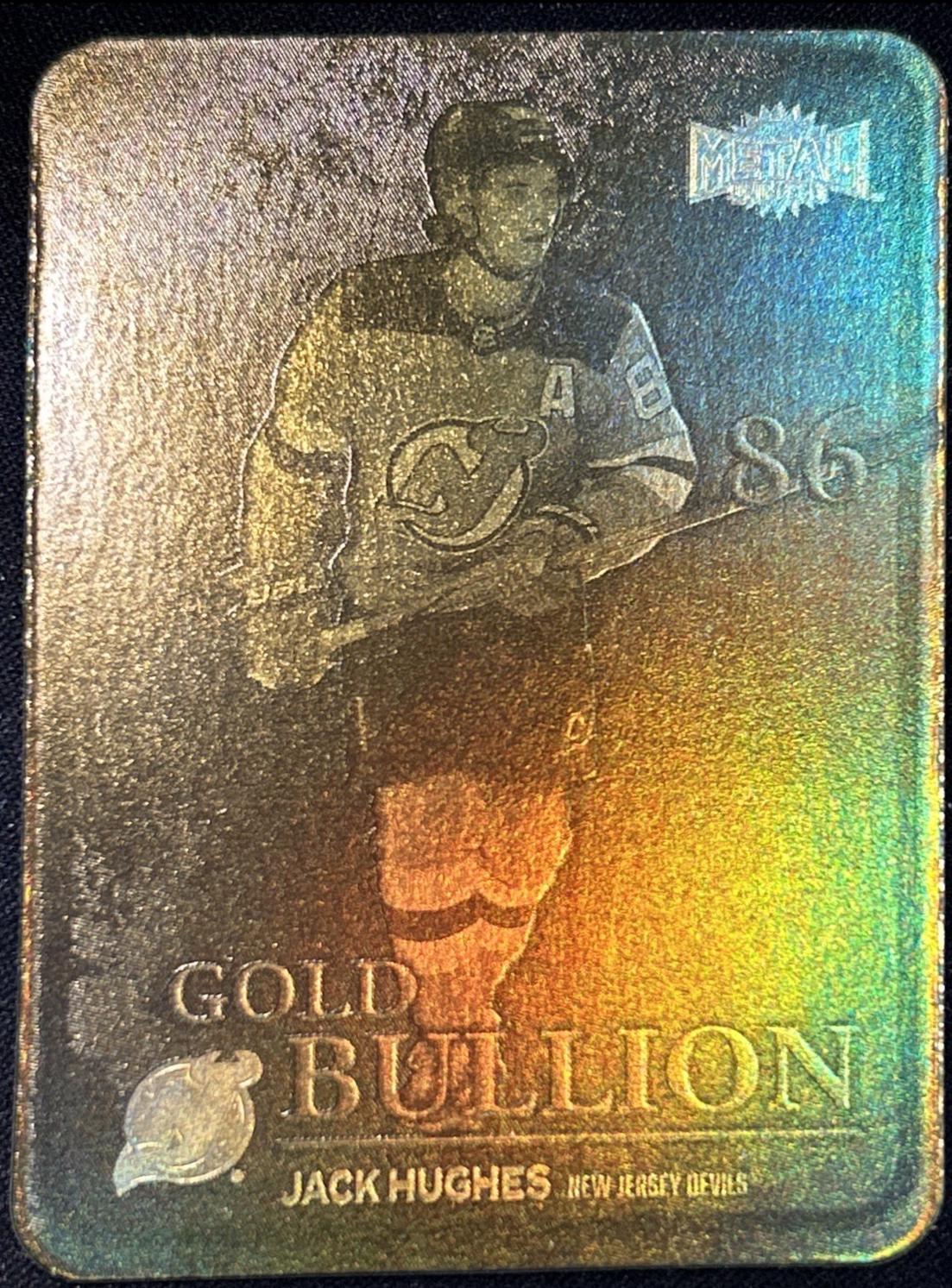 Jack Hughes #GB-12 Hockey Cards 2024 SkyBox Metal Universe Gold Bullion