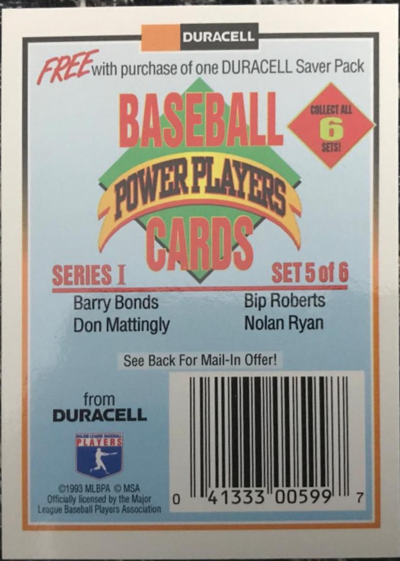 Checklist Series 1 #5 Baseball Cards 1993 Duracell Power Players