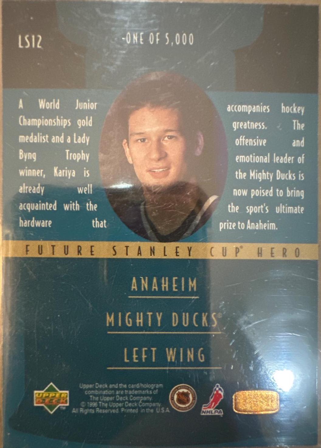Paul Kariya #LS12 Hockey Cards 1996 Upper Deck Lord Stanley's Heroes