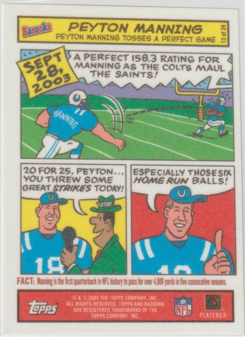 Peyton Manning #13 2004 Bazooka Comics Football