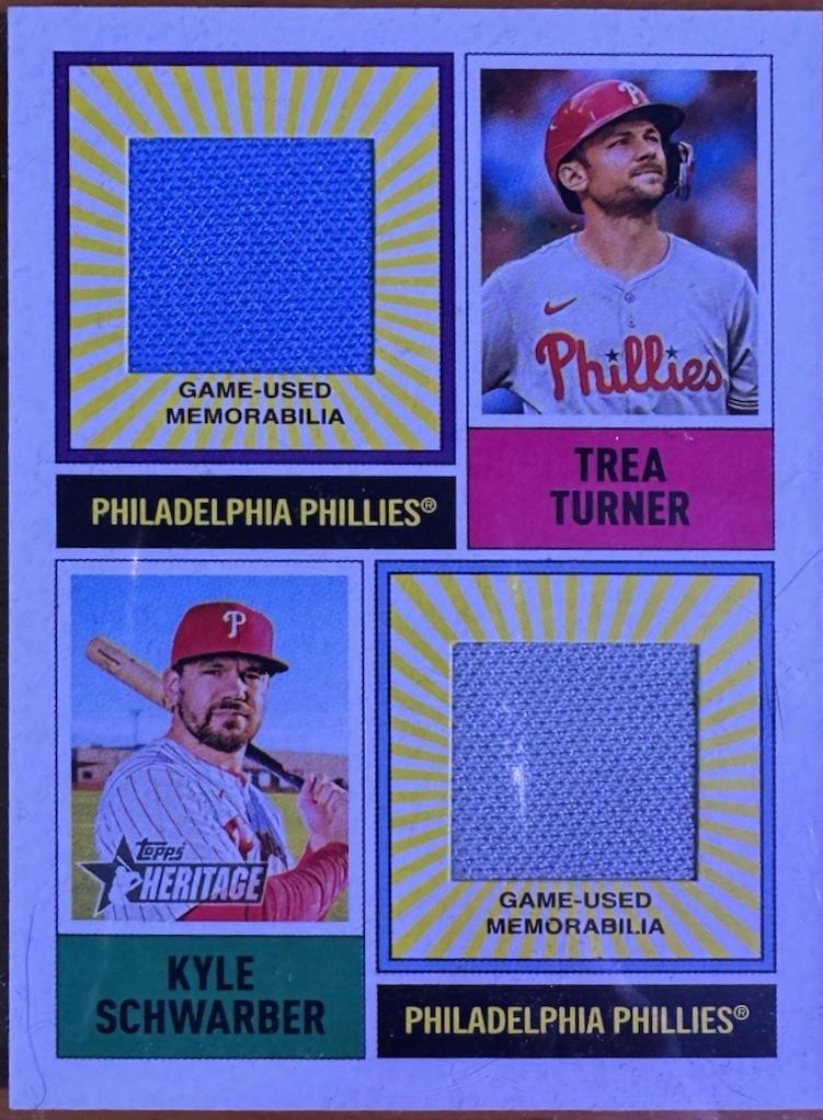 Kyle Schwarber #DPMCR-TS Baseball Cards 2025 Topps Heritage Dual Player MLB Collection Relic