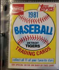 Tigers Header Baseball Cards 1981 Coca Cola Prices