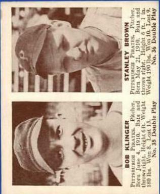 Bob Klinger, Stanley Brown Baseball Cards 1941 Double Play