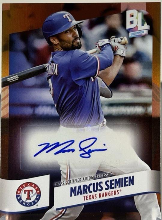 Marcus Semien #BEF-MS Baseball Cards 2024 Topps Big League Baseball Electric Orange Foil Autograph
