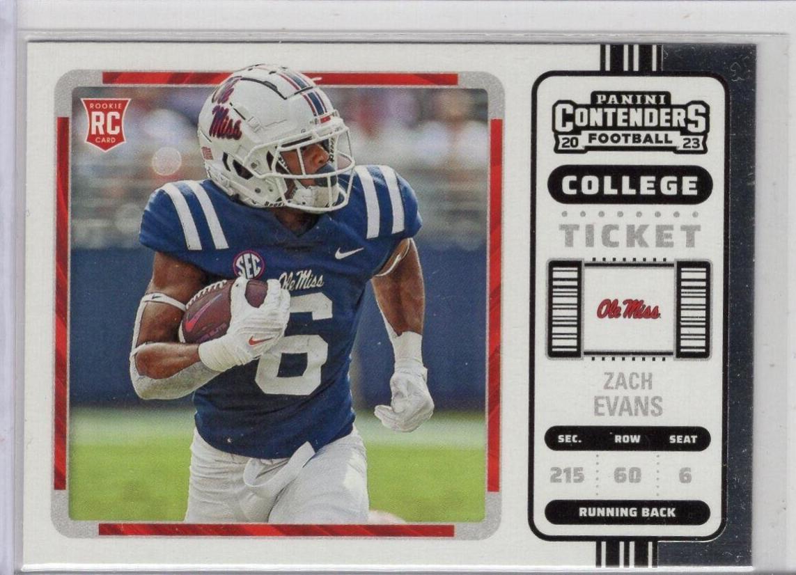 Zach Evans #9 Football Cards 2023 Panini Chronicles Draft Picks Contenders College Ticket