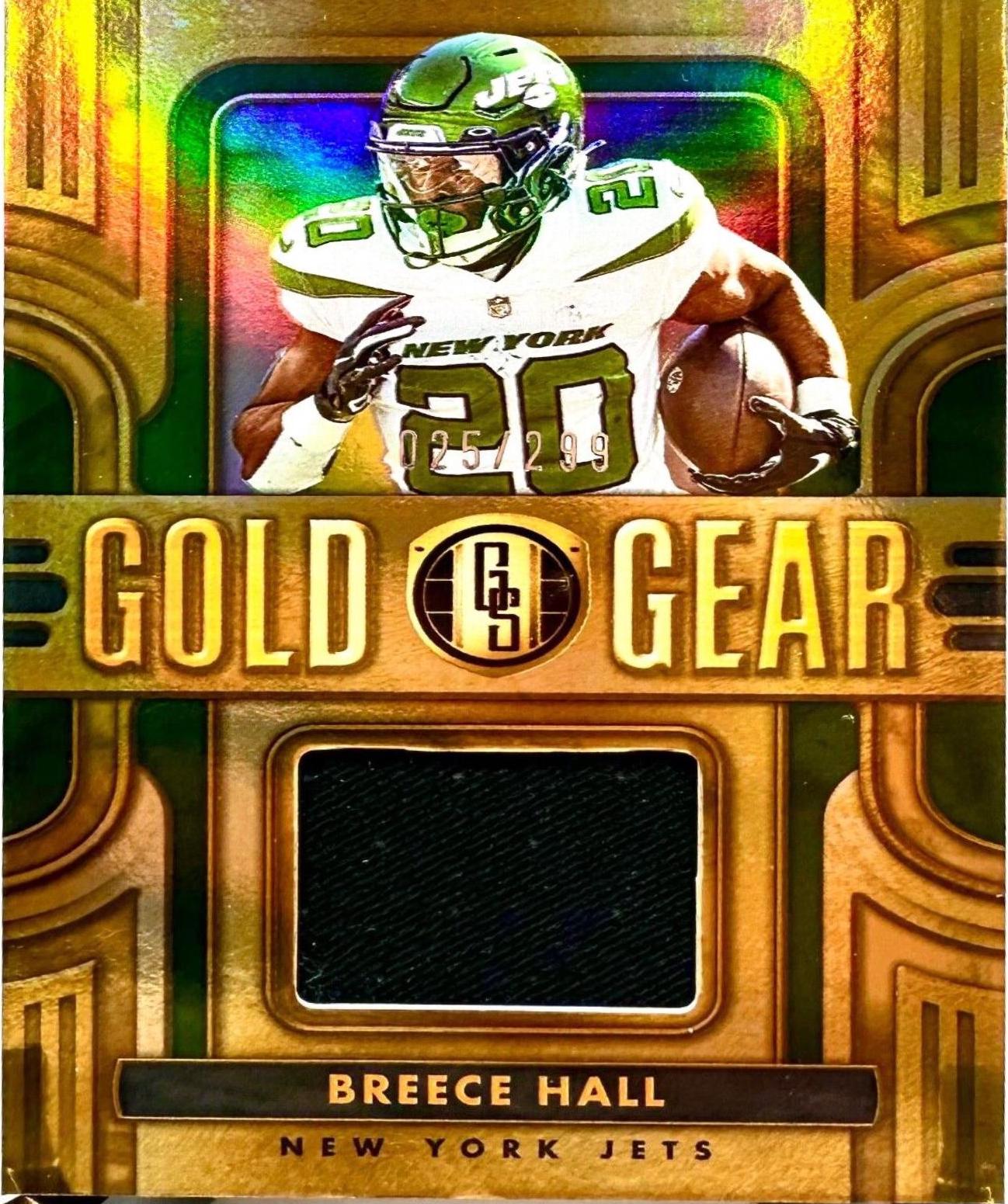 Breece Hall #GG-BH Football Cards 2023 Panini Gold Standard Gear