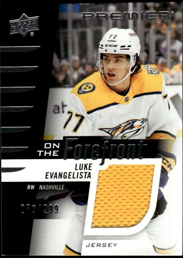 Luke Evangelista #OFR-LE Hockey Cards 2023 Upper Deck Premier On the Forefront Jersey Rookie