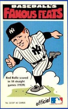 Red Rolfe #22 Baseball Cards 1972 Fleer Famous Feats