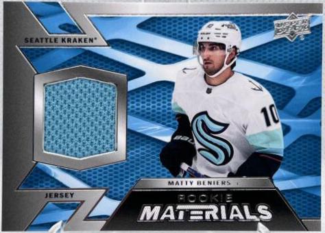 Matty Beniers #RM-BE Hockey Cards 2022 Upper Deck Rookie Materials