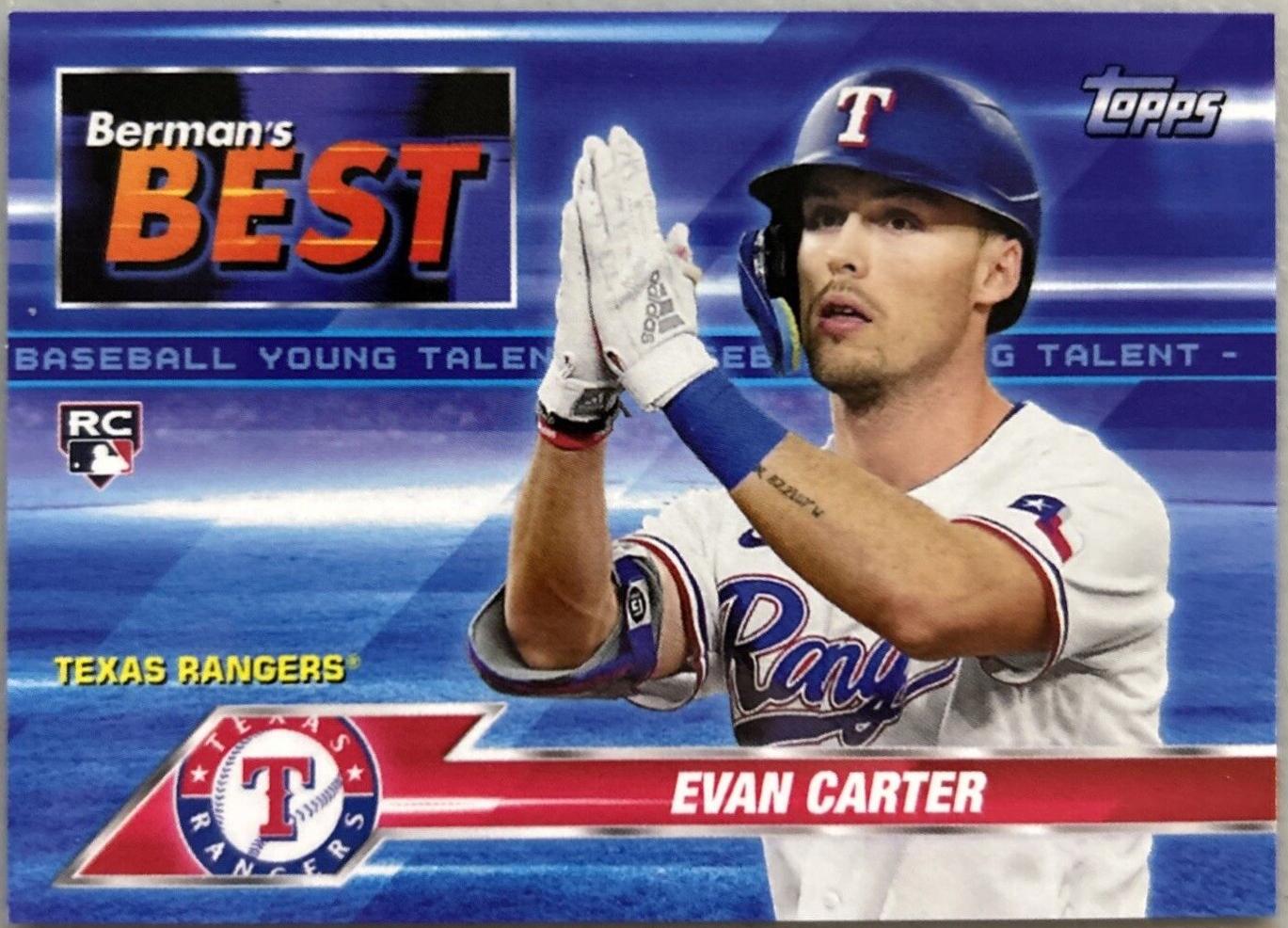 Evan Carter #BB-8 Baseball Cards 2024 Topps x Chris Berman Boomer’s Berman’s Best