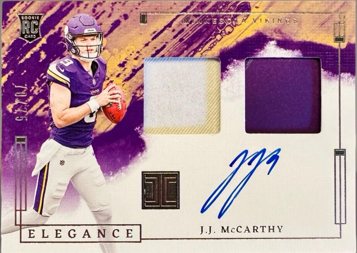 J.J. McCarthy #2 Football Cards 2024 Panini Impeccable Rookie Patch Autograph
