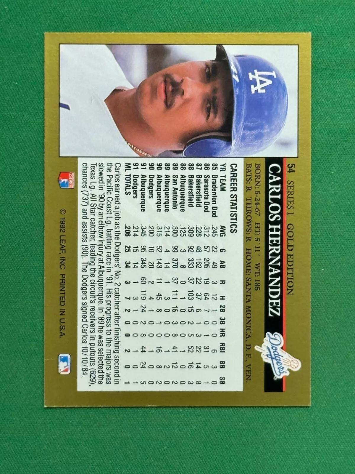 Carlos Hernandez #54 Baseball Cards 1992 Leaf Gold Moments