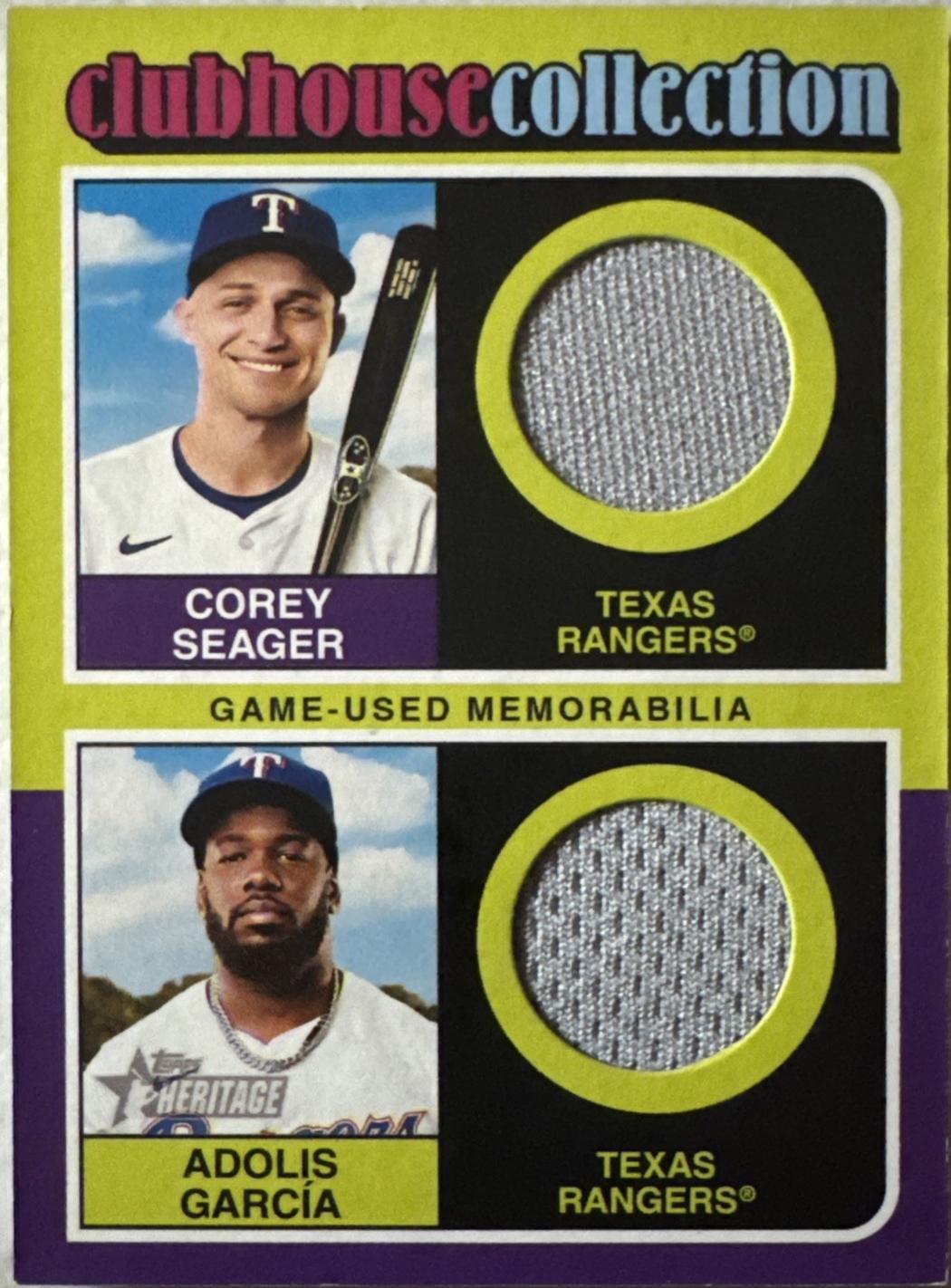 Adolis Garcia / Corey Seager #CCDR-SG Baseball Cards 2024 Topps Heritage Clubhouse Collection Dual Relic