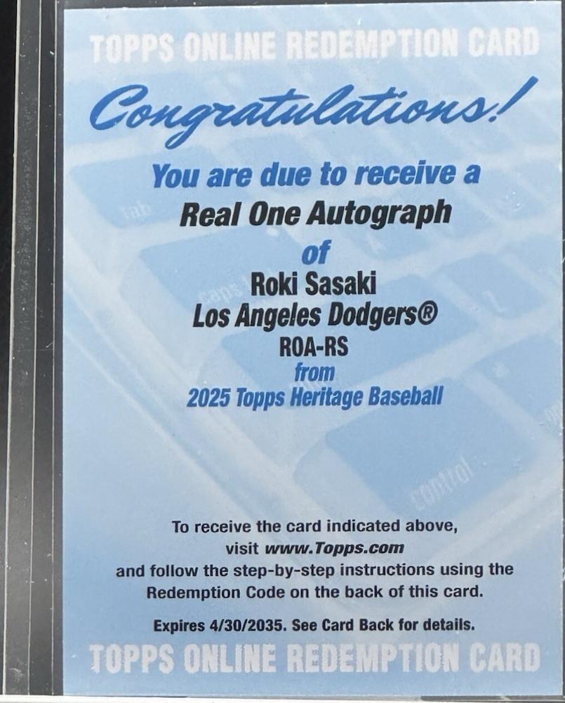 Roki Sasaki #ROA-RS Baseball Cards 2025 Topps Heritage Real One Autograph