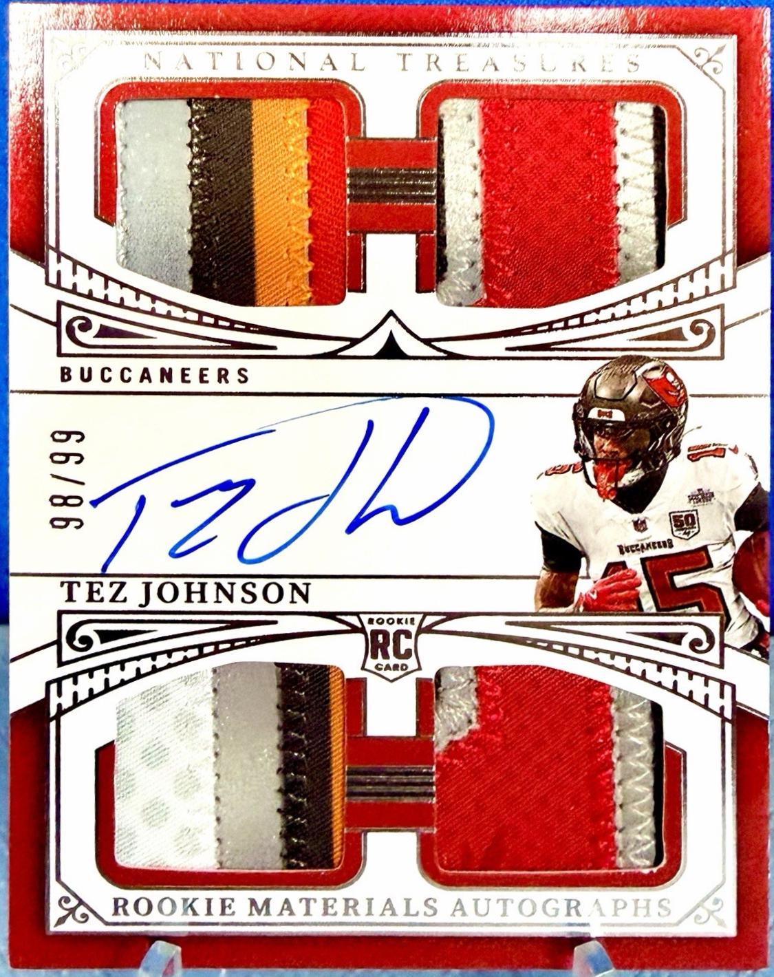 Tez Johnson #29 2025 Panini National Treasures Football Rookie Materials Autographs Quad