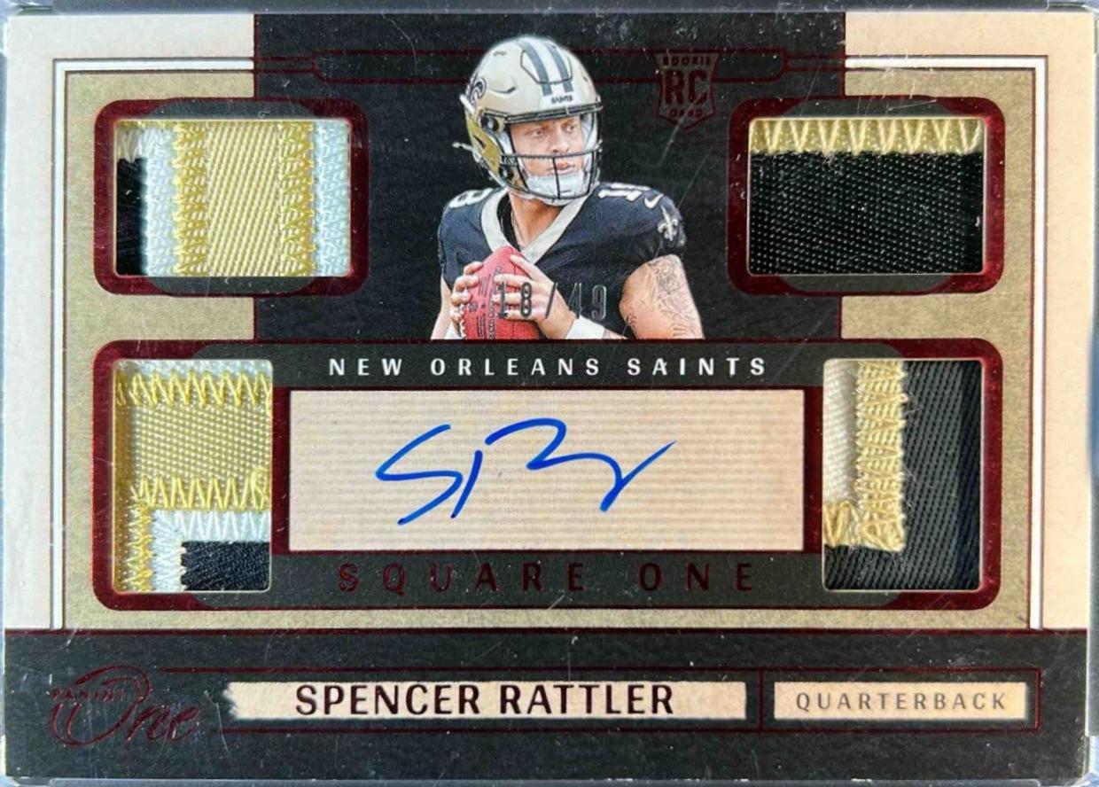 Spencer Rattler [Red Rookie Dual Patch Autograph] #49