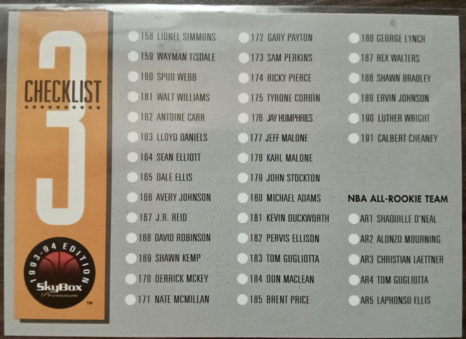 Checklist 3 #3 Basketball Cards 1993 Skybox Premium