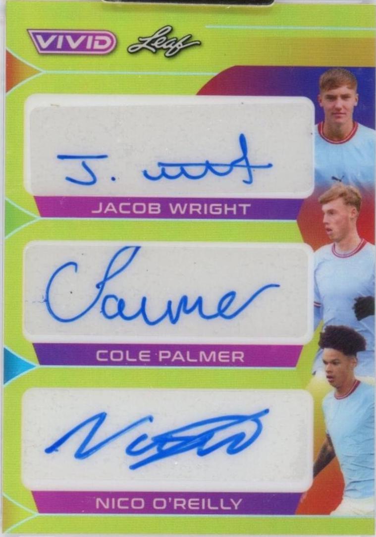 Jacob Wright , Cole Palmer , Nico O'Reilly #TA-27 Soccer Cards 2022 Leaf Vivid Triple Autographs