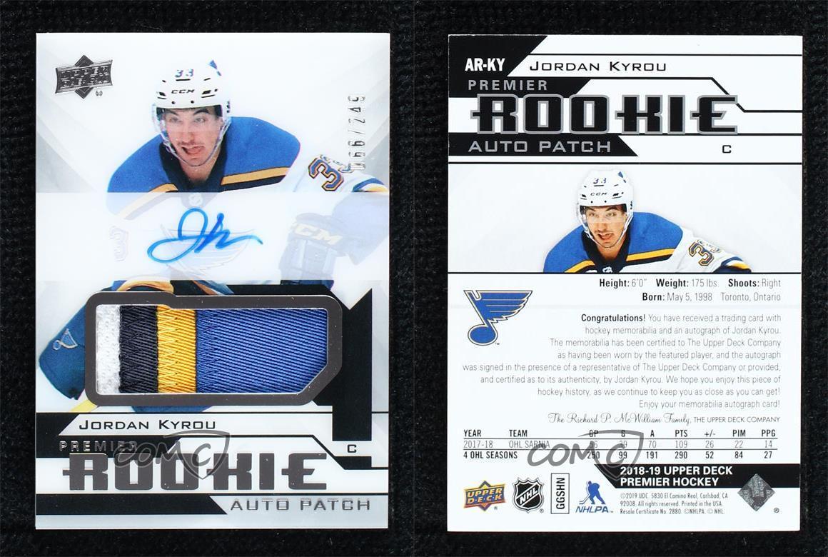Jordan Kyrou #AR-KY Hockey Cards 2018 Upper Deck Premier Acetate Rookie Autograph Patches