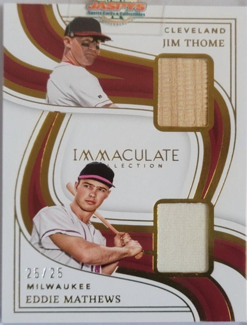 Jim Thome / Eddie Mathews #DLM-TM Baseball Cards 2023 Panini Immaculate Dual Legends Materials