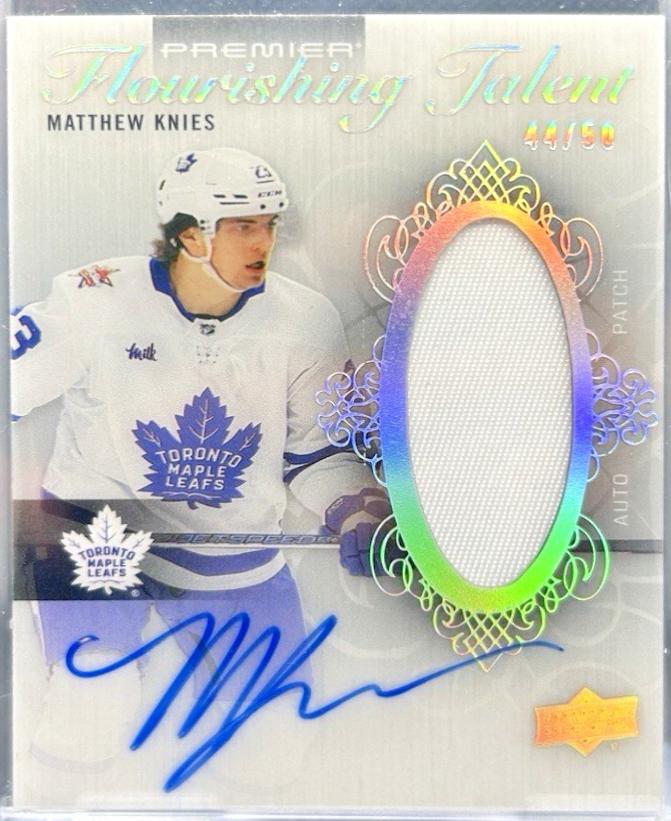 Matthew Knies #FT-MK Hockey Cards 2023 Upper Deck Premier Flourishing Talent Auto Patch