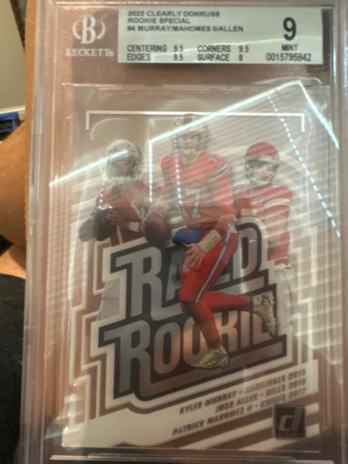 Murray/Mahomes II/Allen #RS-4 Football Cards 2022 Panini Clearly Donruss Rookie Special