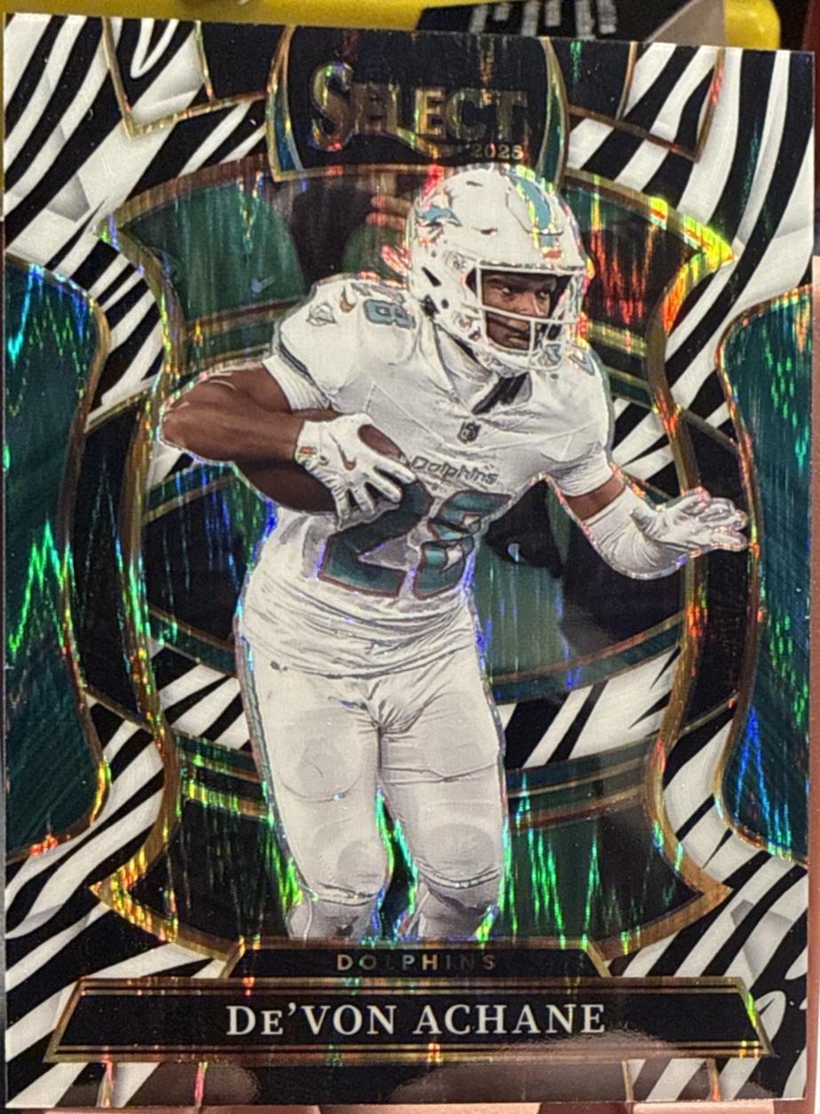 2025 Panini Select De'Von Achane [Zebra Prizm] #81 card