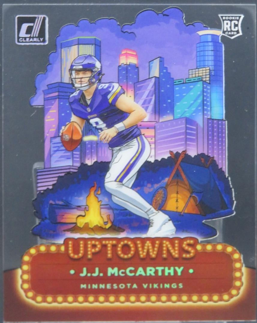 J.J. McCarthy #9 Football Cards 2024 Clearly Donruss Uptowns