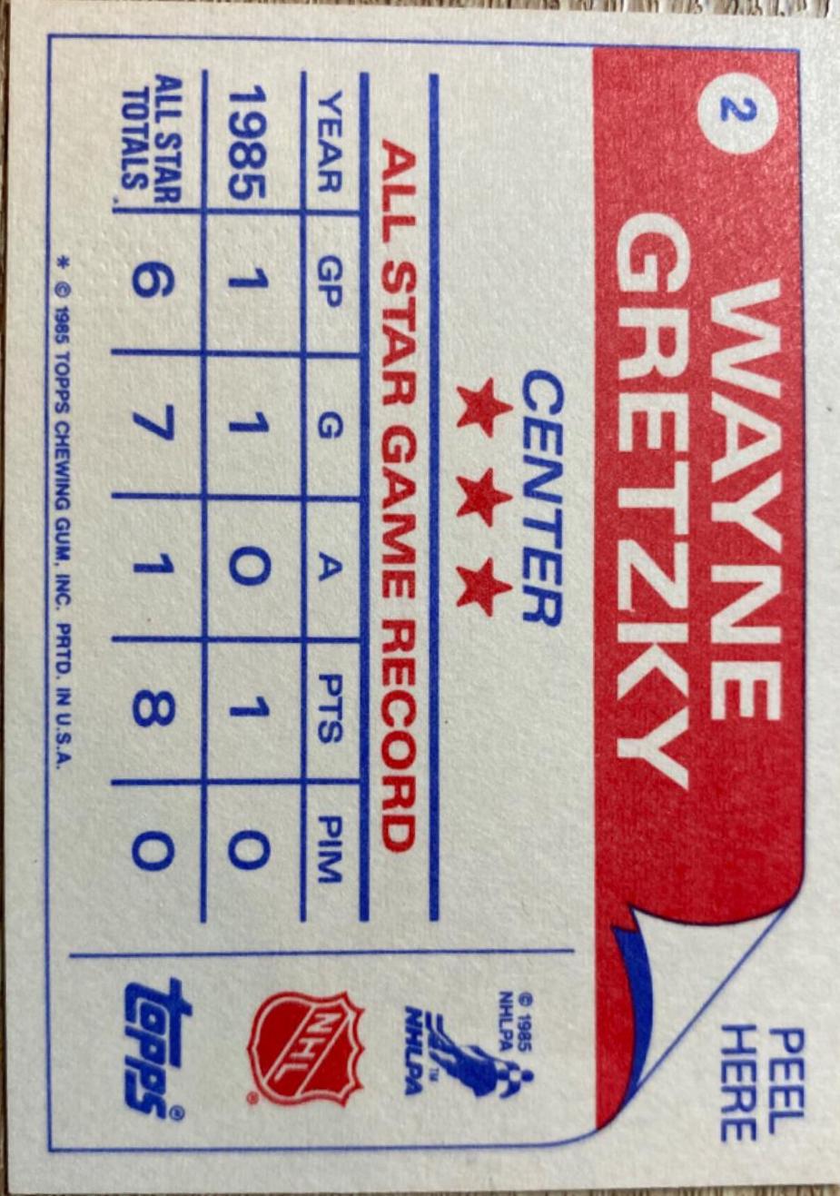 Wayne Gretzky #2 Hockey Cards 1985 Topps Stickers