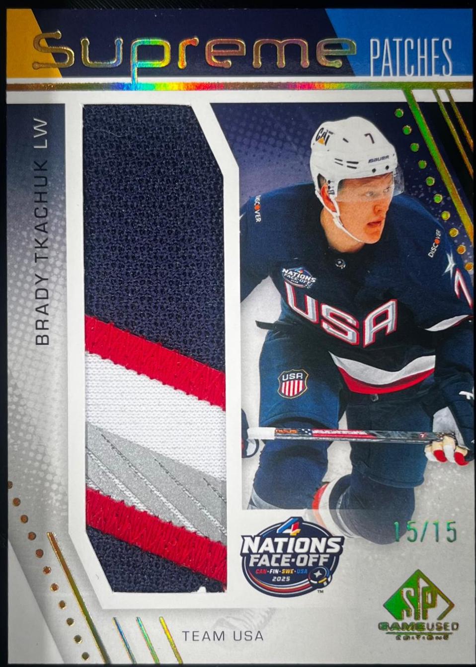 Brady Tkachuk #SP4N-BT 2025-26 SP Game Used Hockey 2025 4 Nations Face-Off Supreme Patches