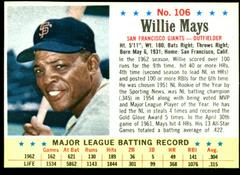 Willie Mays [Hand Cut] #106 Baseball Cards 1963 Post Cereal Prices