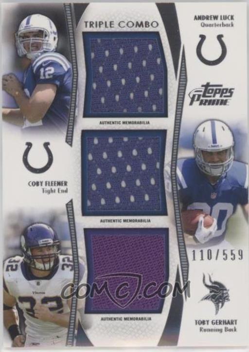 Andrew Luck, Coby Fleener, Toby Gerhart #TCR-LFG Football Cards 2012 Topps Prime Triple Combo Relics