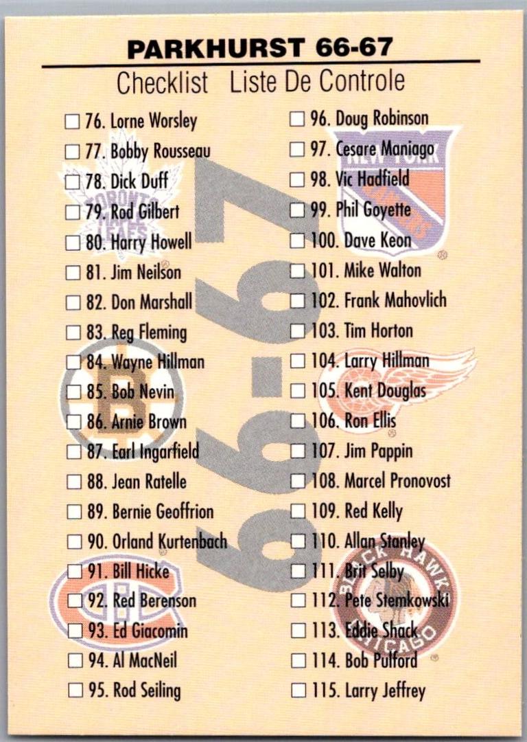 Checklist: 76-150 #150 1995 Parkhurst Hockey