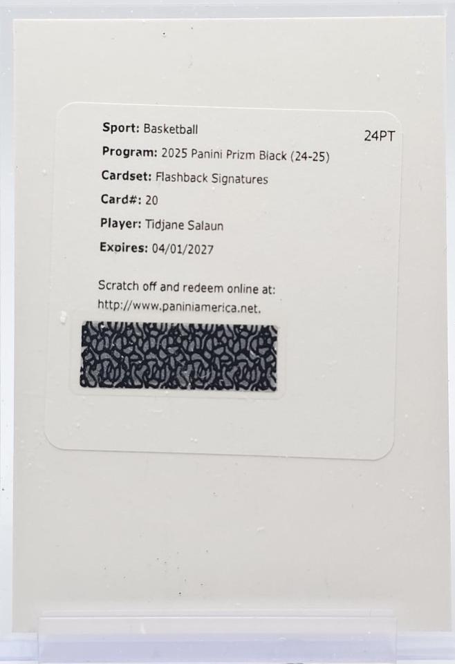 Tidjane Salaun #20 2024 Panini Prizm Black Flashback Signature Basketball