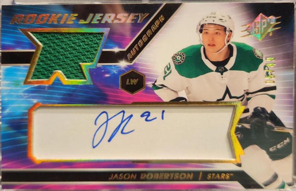 Jason Robertson #JR Hockey Cards 2020 SPx Rookie Auto Jersey