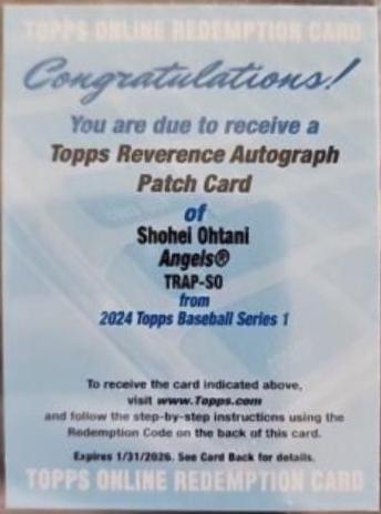 Shohei Ohtani #TRAP-SO 2024 Topps Update Reverence Autograph Patch Baseball