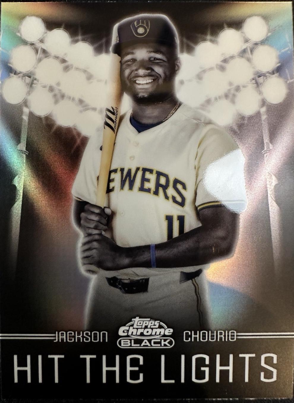 Jackson Chourio #HTL-16 Baseball Cards 2025 Topps Chrome Black Hit the Lights