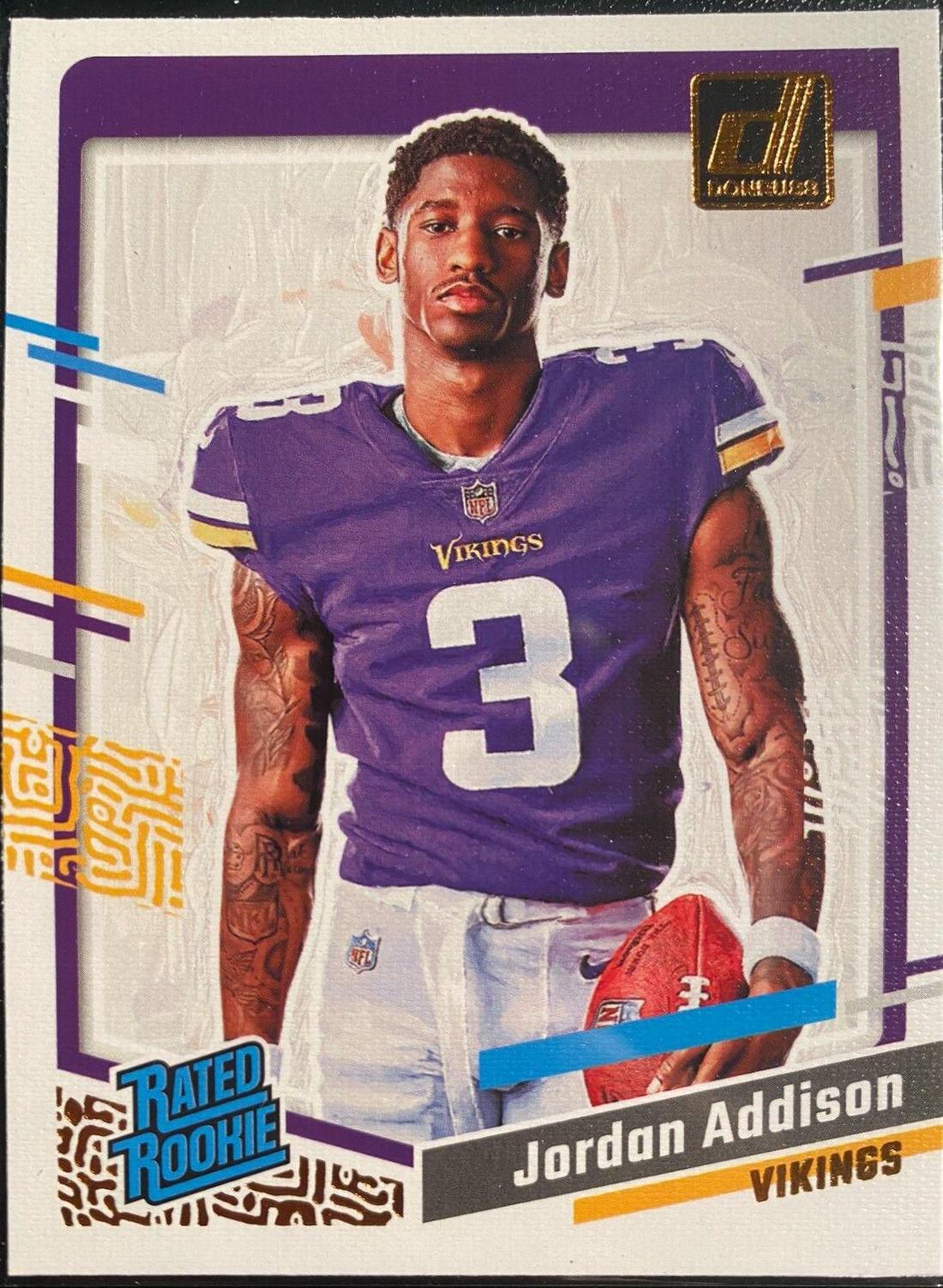 Jordan Addison #10 Football Cards 2023 Panini Donruss Rated Rookies Portrait