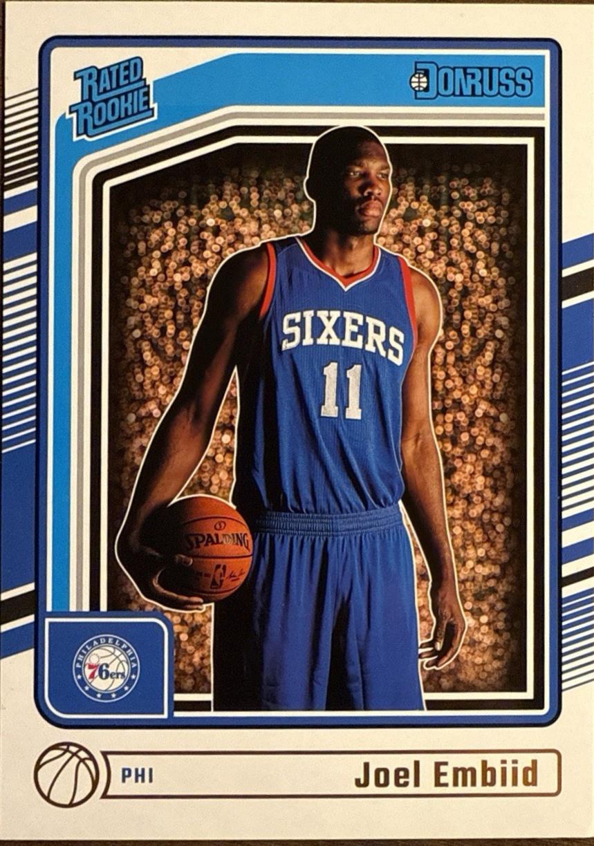 Joel Embiid #23 Basketball Cards 2024 Panini Donruss Retro Rated Rookie Box Topper