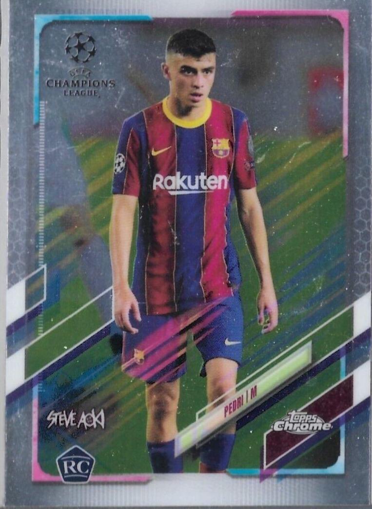 Pedri #61 Soccer Cards 2020 Topps Chrome Steve Aoki UEFA Champions League Neon Futures