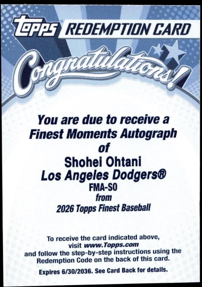 Shohei Ohtani #FMA-SO 2026 Topps Finest Moments Autograph Baseball