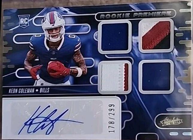 Keon Coleman #RPMA-KCN Football Cards 2024 Panini Absolute Rookie Premiere Quad Materials Auto